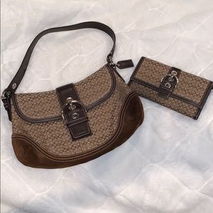 Coach hobo with leather/suede and matching wallet